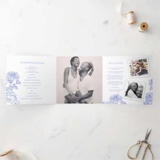 Programme Trois Volets Chrysanthème dessin de fleur bleu blanc (Intérieur)