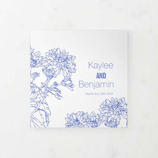 Programme Trois Volets Chrysanthème dessin de fleur bleu blanc (Protection)