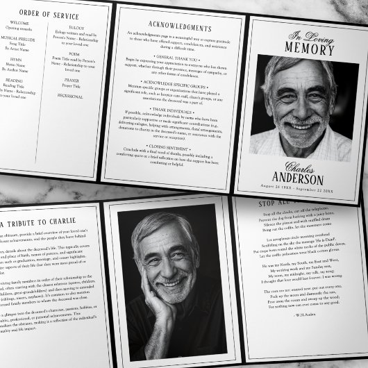 Programme Trois Volets Classic Elegant 2-Photo Funeral/Memorial