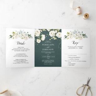 Programme Trois Volets Crème d'ivoire blanc Rose Floral Botanique Mariage