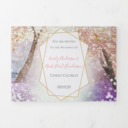 Programme Trois Volets Élégant Mariage de contes à fées triplé inclut RSV (Page de couverture)