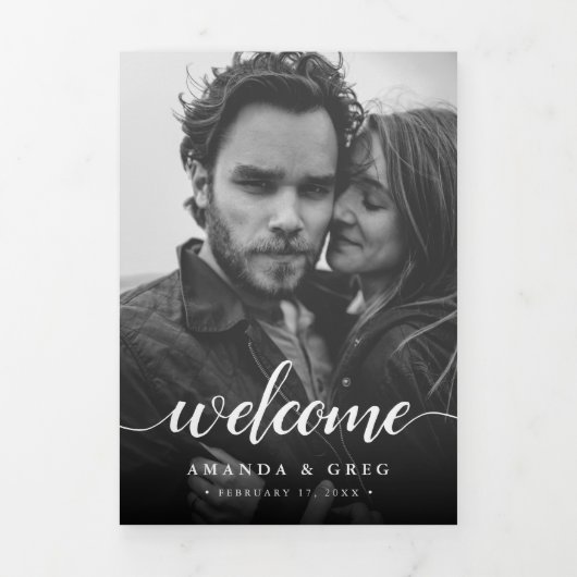 Programme Trois Volets Élégant Mariage photo lettre de bienvenue et itiné (Page de couverture)