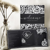 Programme Trois Volets Élégant noir et blanc Damask Mariage débranché