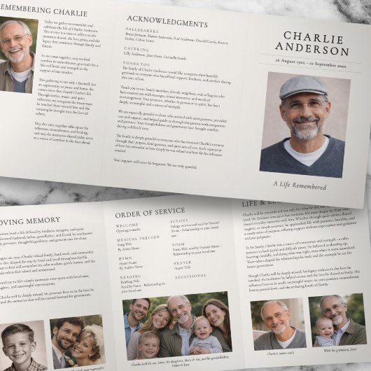 Programme Trois Volets Élégante Célébration de Vie Funéraire Moderne avec