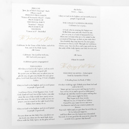 Programme Trois Volets Elégante Masse Mariage Catholique Or (Intérieur en premier)