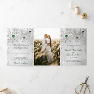 Programme Trois Volets Émeraude d'argent Green Snowflake Mariage d'hiver