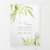 Programme Trois Volets Eucalyptus feuille aquarelle vert photo mariage (Page de couverture)