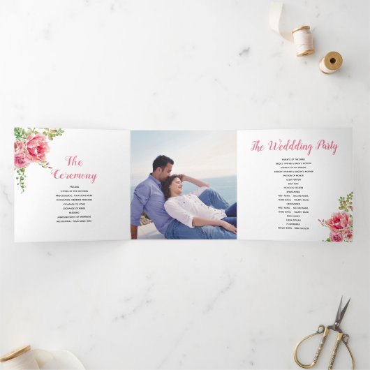 Programme Trois Volets Fleurs d'aquarelle rose, feuilles verts sauge, pho (Intérieur)