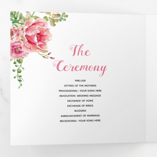 Programme Trois Volets Fleurs d'aquarelle rose, feuilles verts sauge, pho (Intérieur en premier)