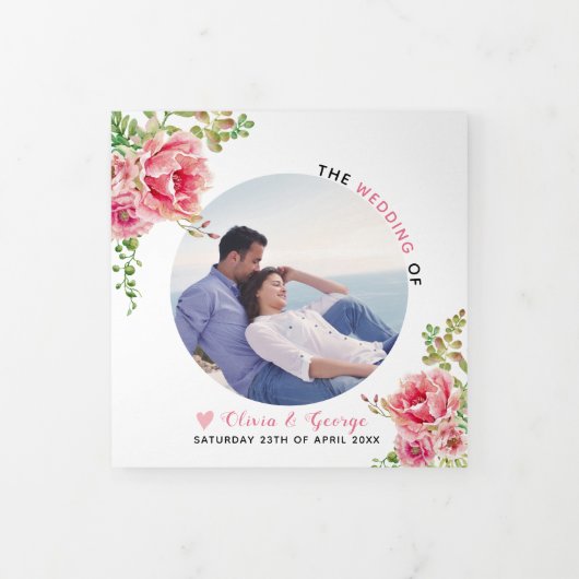 Programme Trois Volets Fleurs d'aquarelle rose, feuilles verts sauge, pho (Protection)