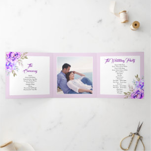 Programme Trois Volets Fleurs d'aquarelle violet lilas photo mariage