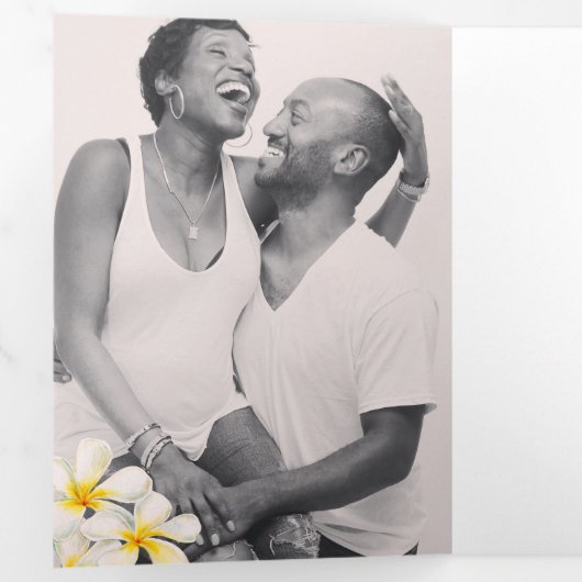 Programme Trois Volets Fleurs Frangipani or blanc mariage (Intérieur en premier)