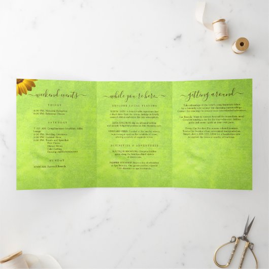 Programme Trois Volets Fleurs jaunes sur Mariage vert Abstrait (Intérieur)