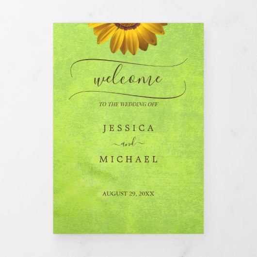 Programme Trois Volets Fleurs jaunes sur Mariage vert Abstrait (Page de couverture)