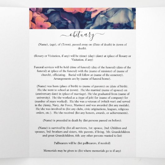 Programme Trois Volets Funérailles florales multiples et sombres (Intérieur au milieu)