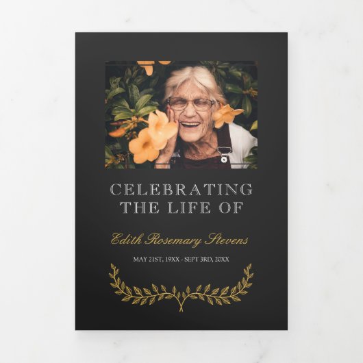 Programme Trois Volets Funérailles photo de couronne jaune (Page de couverture)