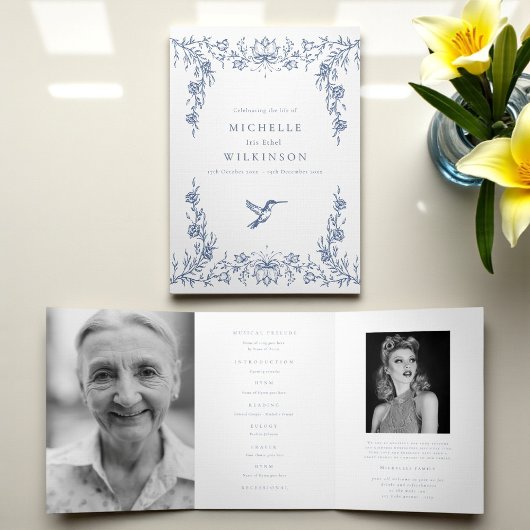 Programme Trois Volets Funeral Obituary Order of Service hummingbird