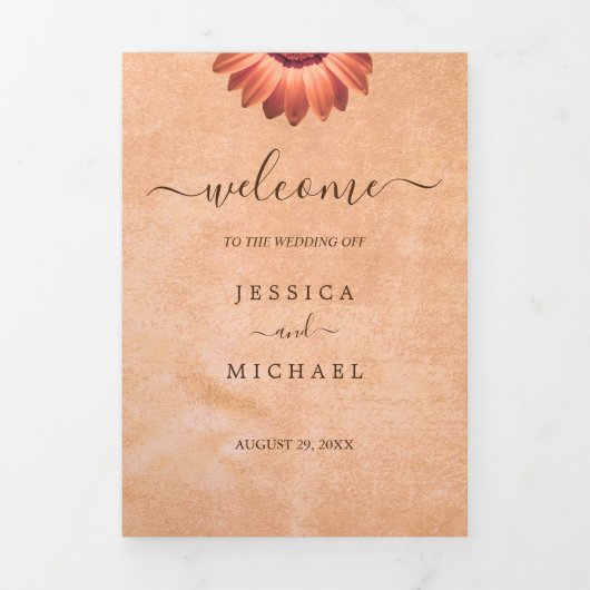 Programme Trois Volets Gerbera Flower sur Mariage de pêche Abstrait (Page de couverture)