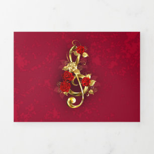 Programme Trois Volets Golden Treble Clef avec fleurs Roses