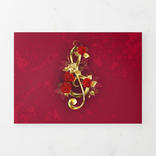 Programme Trois Volets Golden Treble Clef avec fleurs Roses (Page de couverture)