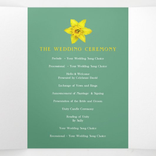 Programme Trois Volets Jaune de printemps mariage blanc (Intérieur au milieu)