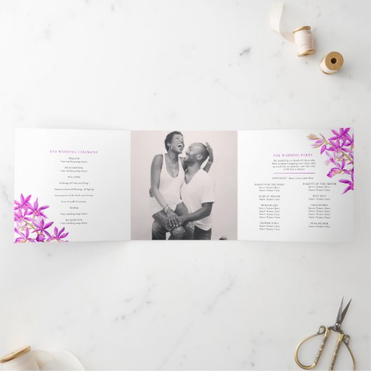 Programme Trois Volets Joyau violet orchidée aquarelle art photo mariage (Intérieur)