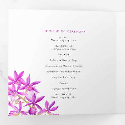 Programme Trois Volets Joyau violet orchidée aquarelle art photo mariage (Intérieur en premier)