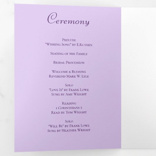 Programme Trois Volets Lavender Purple Rose Wedding Programs (Intérieur en premier)