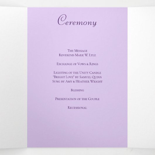 Programme Trois Volets Lavender Purple Rose Wedding Programs (Intérieur au milieu)
