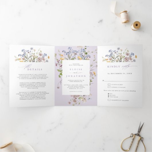 Programme Trois Volets Lavender Spring Wildflower Garden Wedding Invite   (Intérieur)