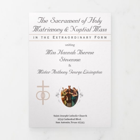 Programme Trois Volets Le Mariage Catholique Raffiné Rose Pâle (Page de couverture)