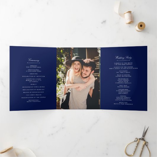 Programme Trois Volets Mariage bleu et blanc chic Navy (Intérieur)