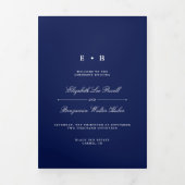 Programme Trois Volets Mariage bleu et blanc chic Navy (Page de couverture)