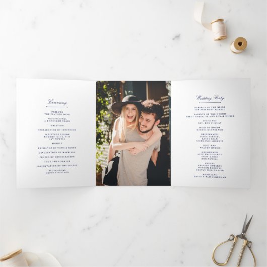Programme Trois Volets Mariage bleu et blanc chic Navy (Intérieur)