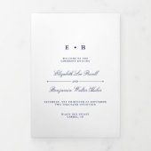 Programme Trois Volets Mariage bleu et blanc chic Navy (Page de couverture)