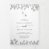 Programme Trois Volets Mariage Bohème Chic Fleur Sauvage Monogramme (Page de couverture)