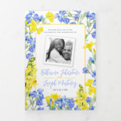 Programme Trois Volets mariage botanique bleu fleur sauvage jaune (Page de couverture)