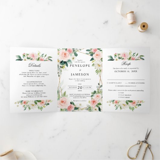 Programme Trois Volets Mariage botanique géométrique rose pâle (Intérieur)