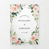 Programme Trois Volets Mariage botanique géométrique rose pâle (Page de couverture)