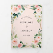 Programme Trois Volets Mariage botanique géométrique rose pâle Tri- (Page de couverture)