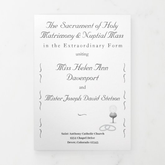Programme Trois Volets Mariage catholique de la grâce nuptiale (Page de couverture)