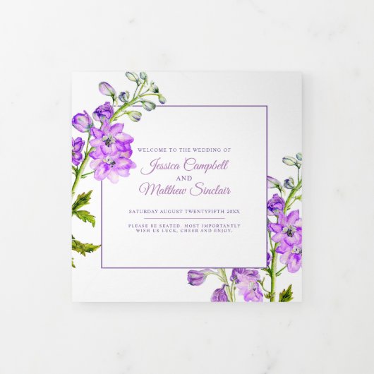 Programme Trois Volets Mariage d'aquarelle de fleurs de delphinium violet (Protection)