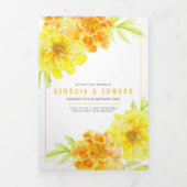 Programme Trois Volets Mariage d'aquarelle de fleurs de marigold jaune (Page de couverture)