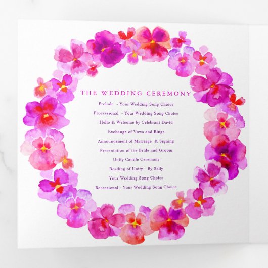 Programme Trois Volets Mariage d'aquarelle de fleurs roses (Intérieur en premier)