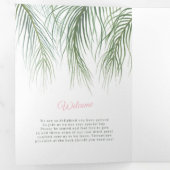 Programme Trois Volets Mariage d'aquarelle de palmiers tropicaux rose ver (Intérieur en premier)