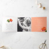 Programme Trois Volets Mariage d'aquarelle de rose de thé orange rayé (Intérieur)