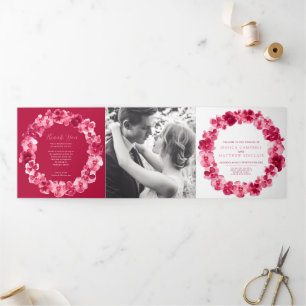 Programme Trois Volets Mariage d'aquarelle rouge rose pâle