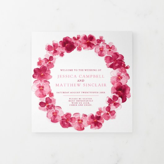 Programme Trois Volets Mariage d'aquarelle rouge rose pâle (Protection)
