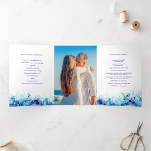 Programme Trois Volets Mariage de couronne d'aquarelle bleu