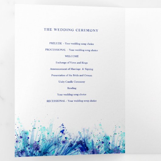 Programme Trois Volets Mariage de couronne d'aquarelle bleu (Intérieur en premier)